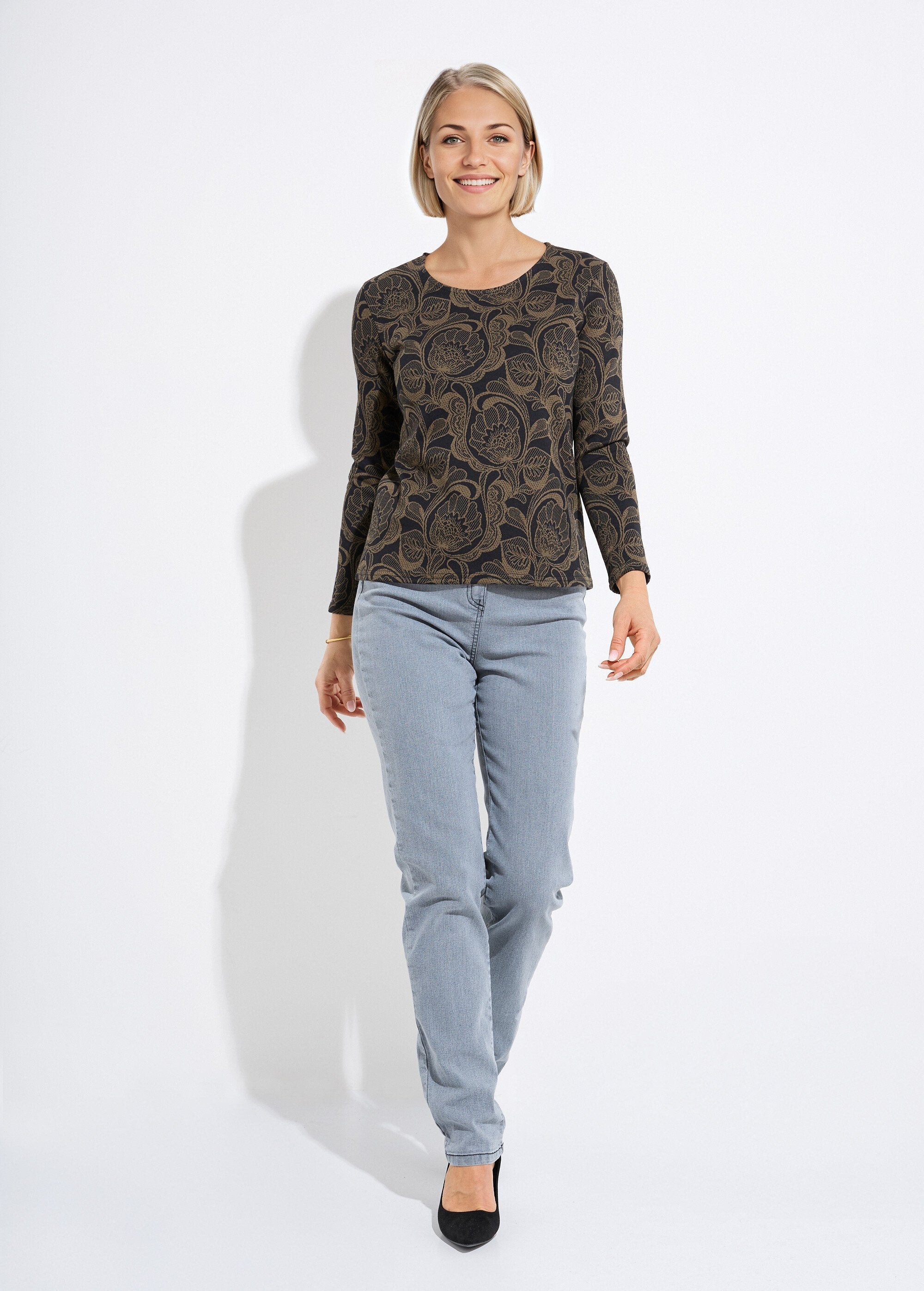 Camiseta_de_jacquard_floral_con_cuello_redondo_Negro_y_camello_SF1_slim