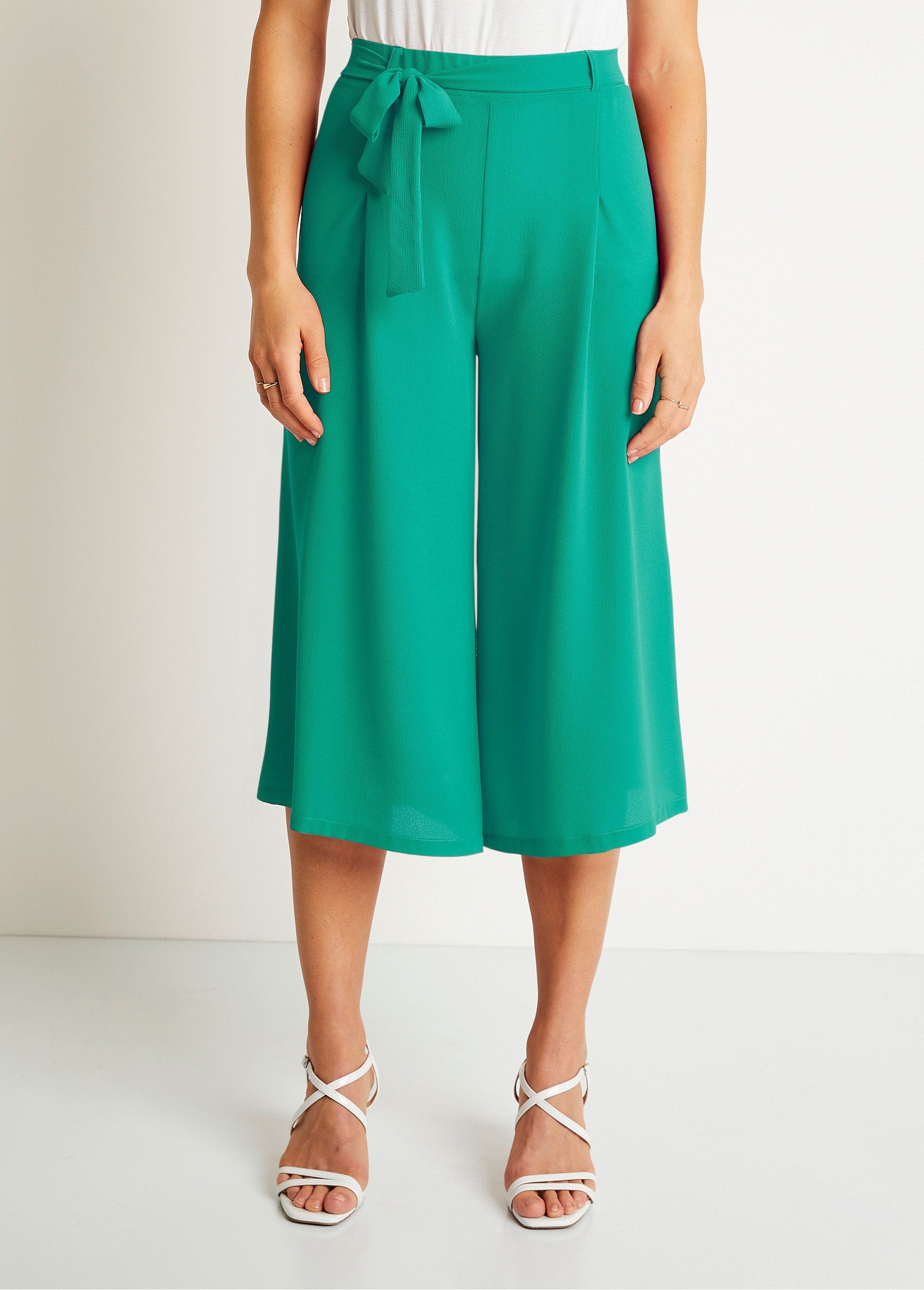 Pantalón_culotte_largo_cintura_elástica_Verde_liso_FA1_slim