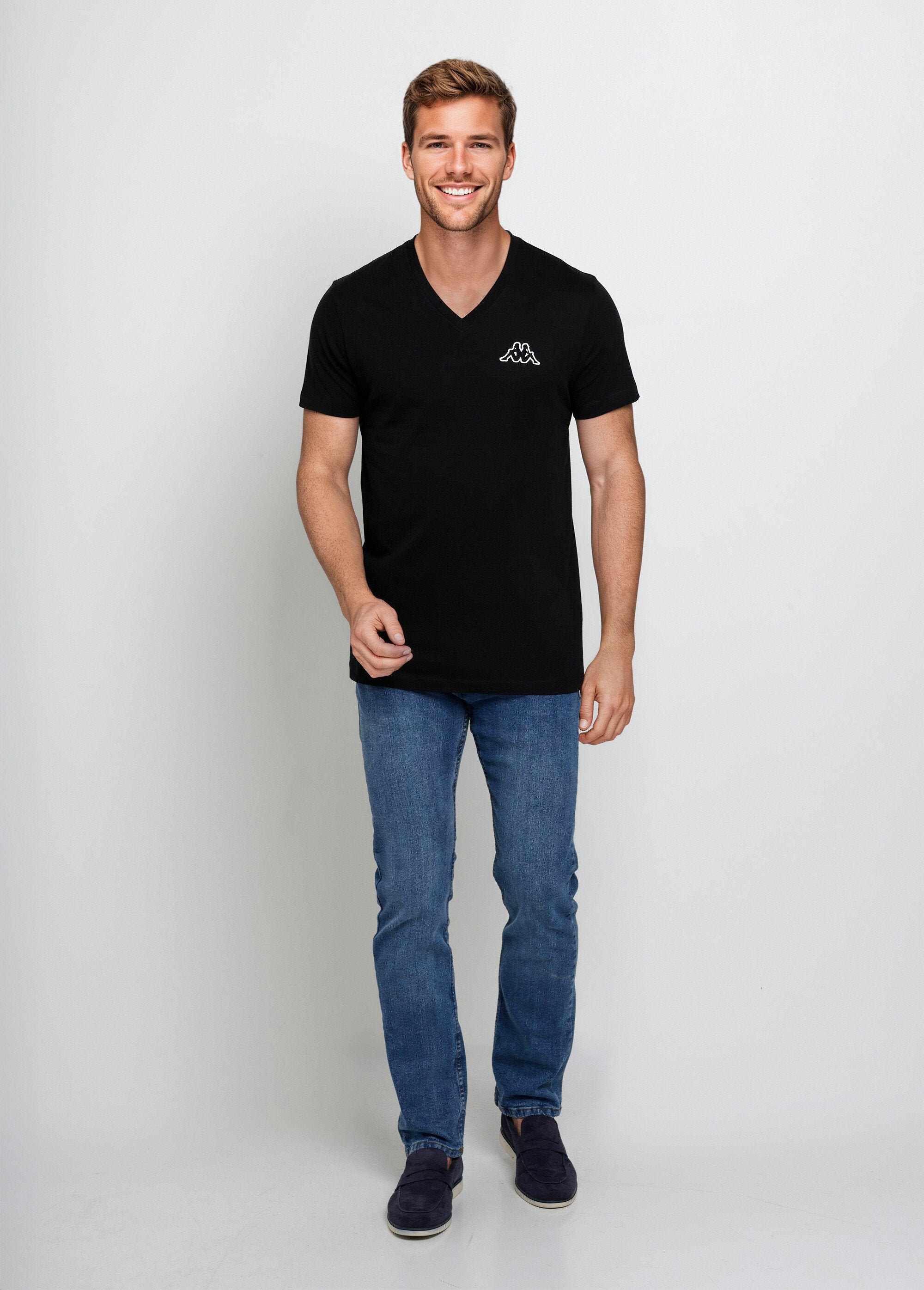 Camiseta_de_manga_corta_con_cuello_en_V_a_juego_Negro_SF1_slim