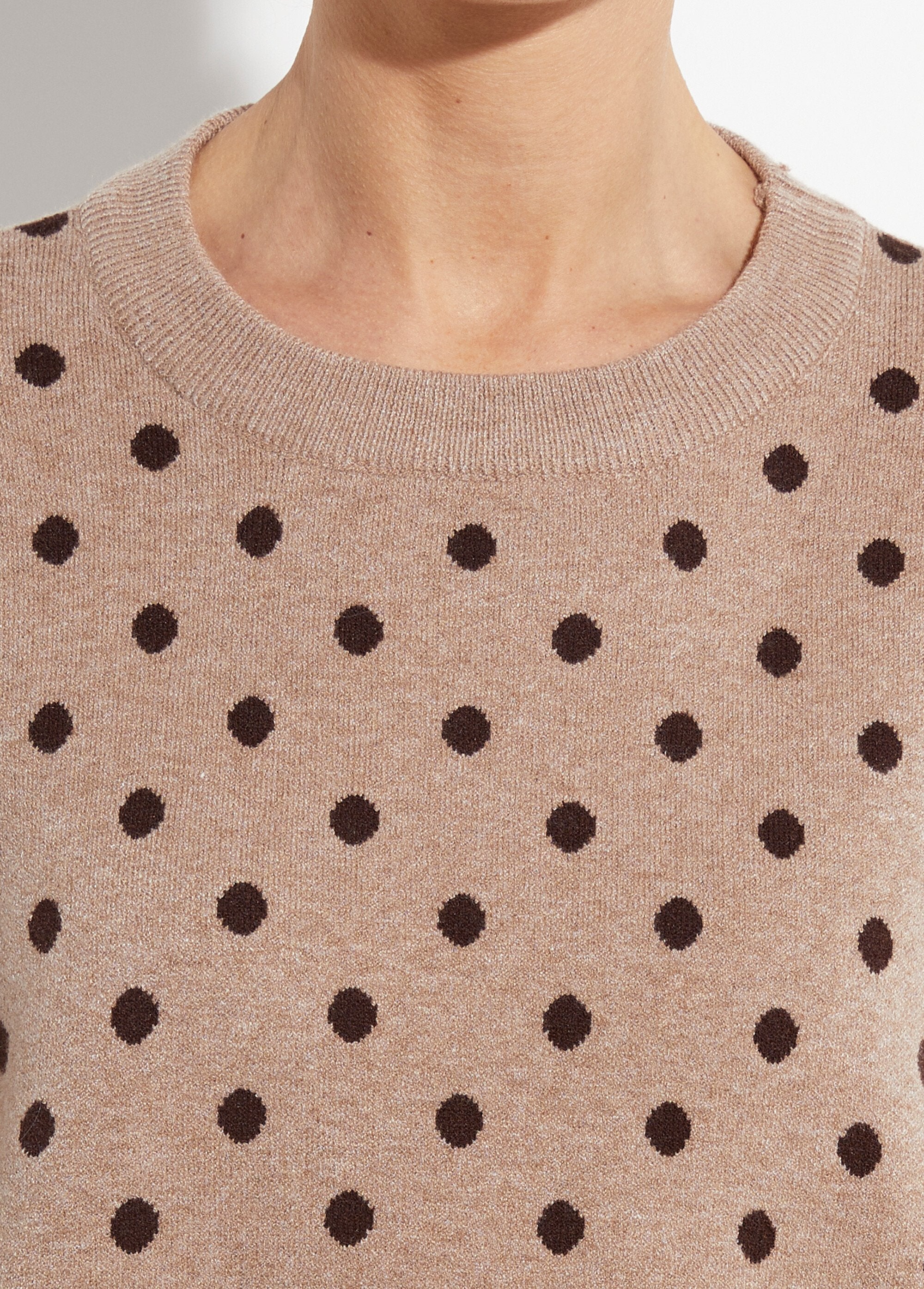 Pull_à_pois_col_rond,_maille_jacquard_Taupe_DE1_slim
