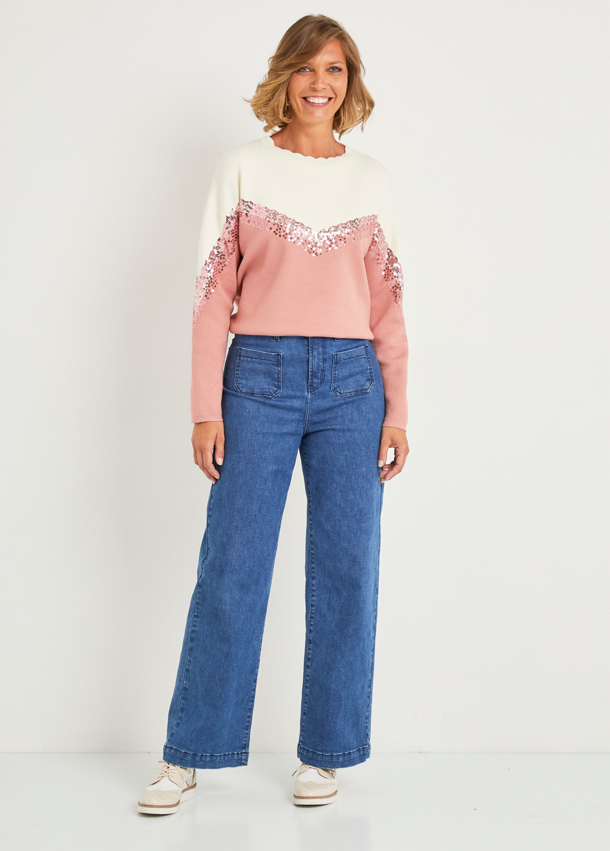 Jersey_bicolor_de_lentejuelas_y_manga_larga_Beige_y_rosa_SF1_slim