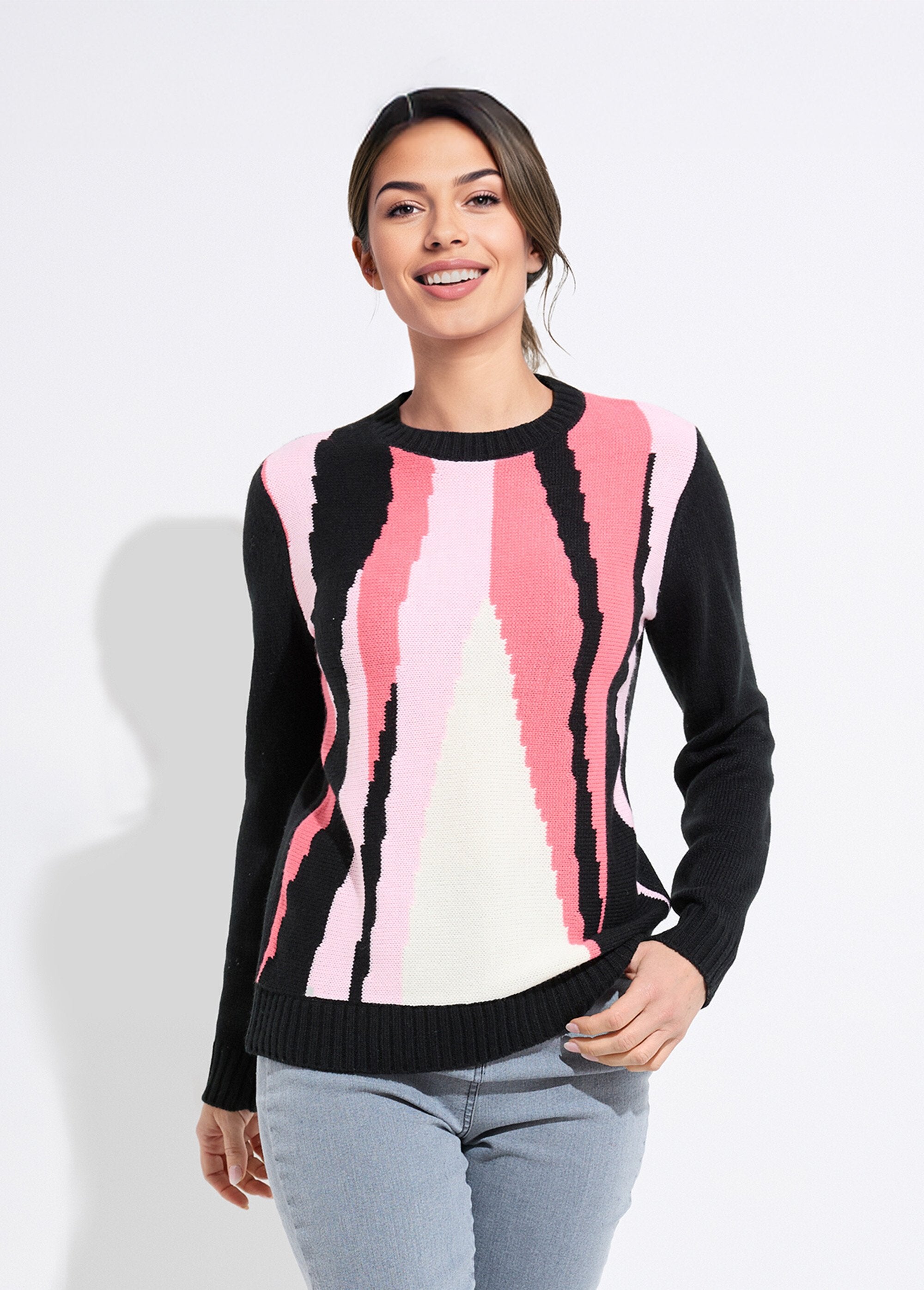 Suéter_cálido_de_jacquard_gráfico_con_cuello_redondo_Negro_y_rosa_FA1_slim