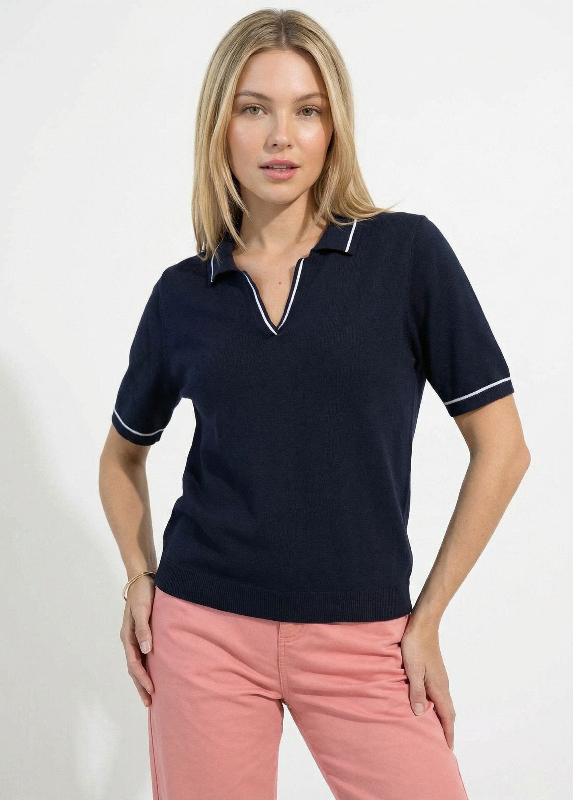 Pull_fin_col_polo_manches_courtes_Marine_FA1_slim