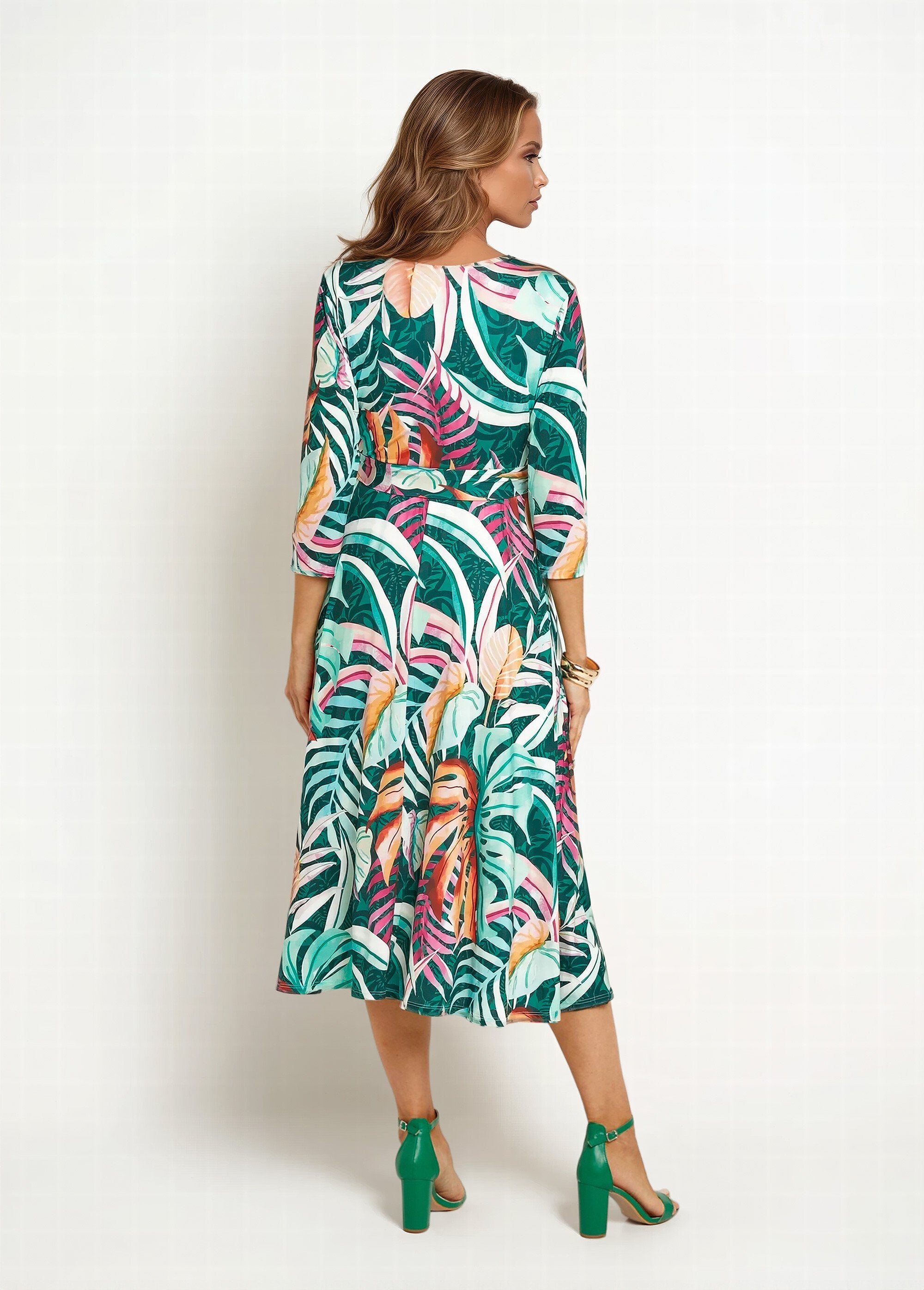 Vestido_largo_con_mangas_3/4,_hojas_tropicales_Estampados_verdes_DO1_slim