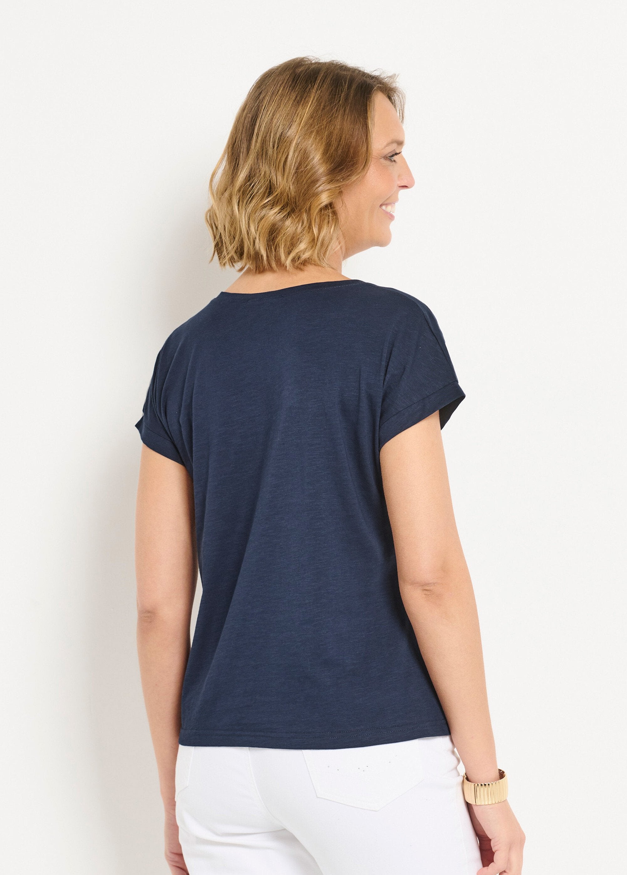 T-shirt_court_uni_brodé_ajouré_manches_courtes_Marine_DO1_slim