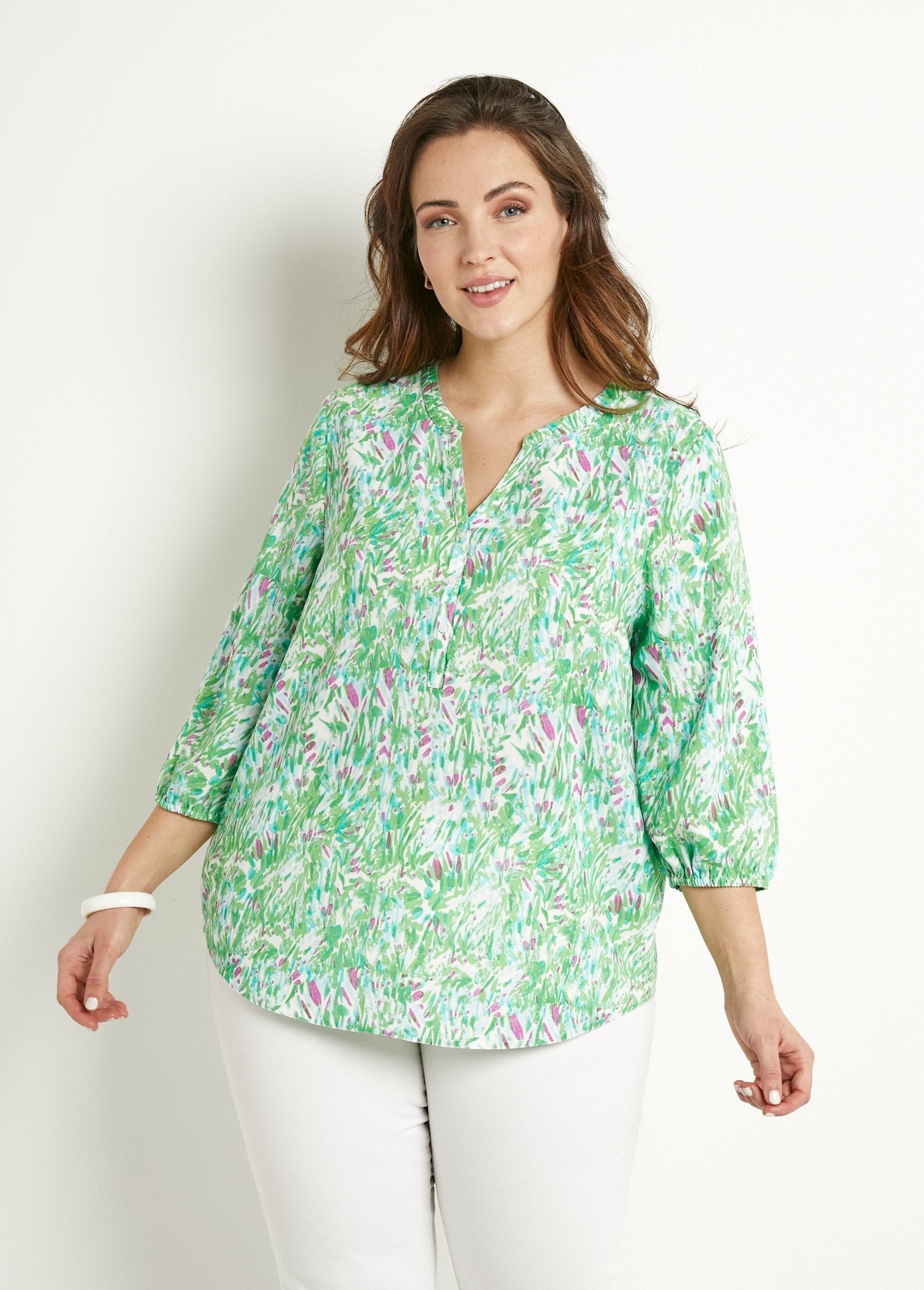 Túnica_larga_holgada_estampada_con_mangas_3/4_Estampado_verde_FA1_curvy