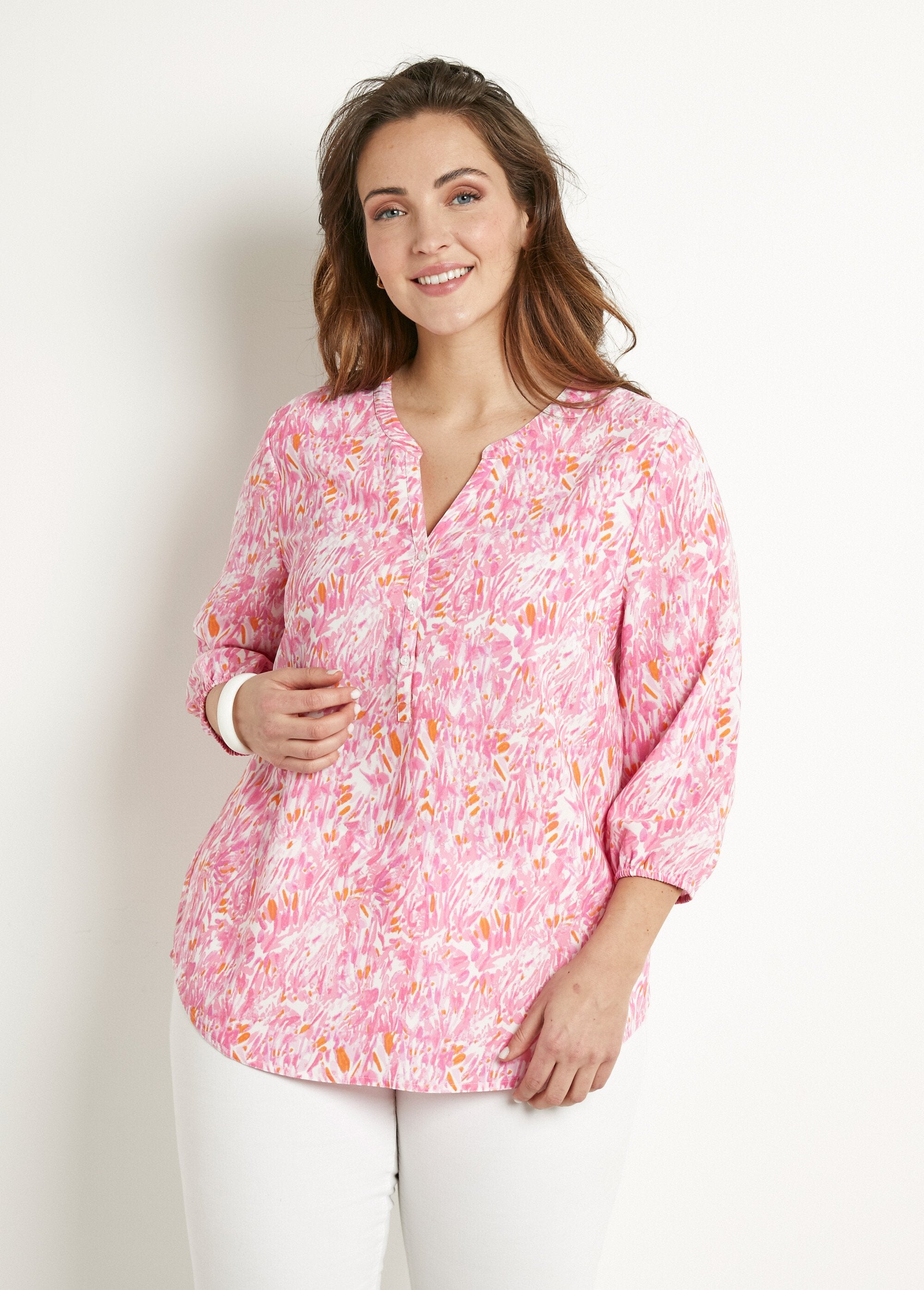 Túnica_larga_holgada_estampada_con_mangas_3/4_Estampado_rosa_FA1_curvy