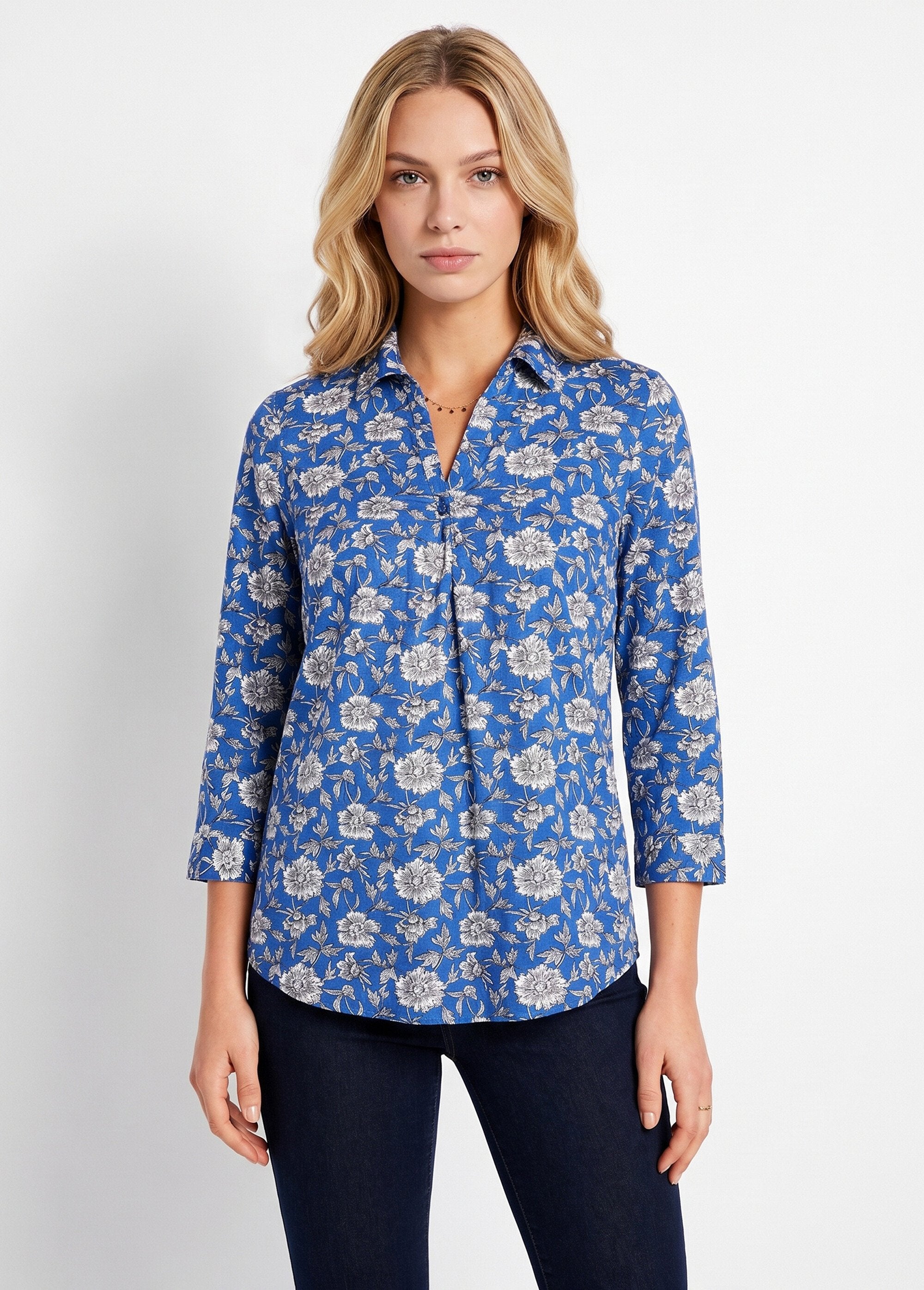 Túnica_larga_evasé_floral_Azul_y_blanco_FA1_slim