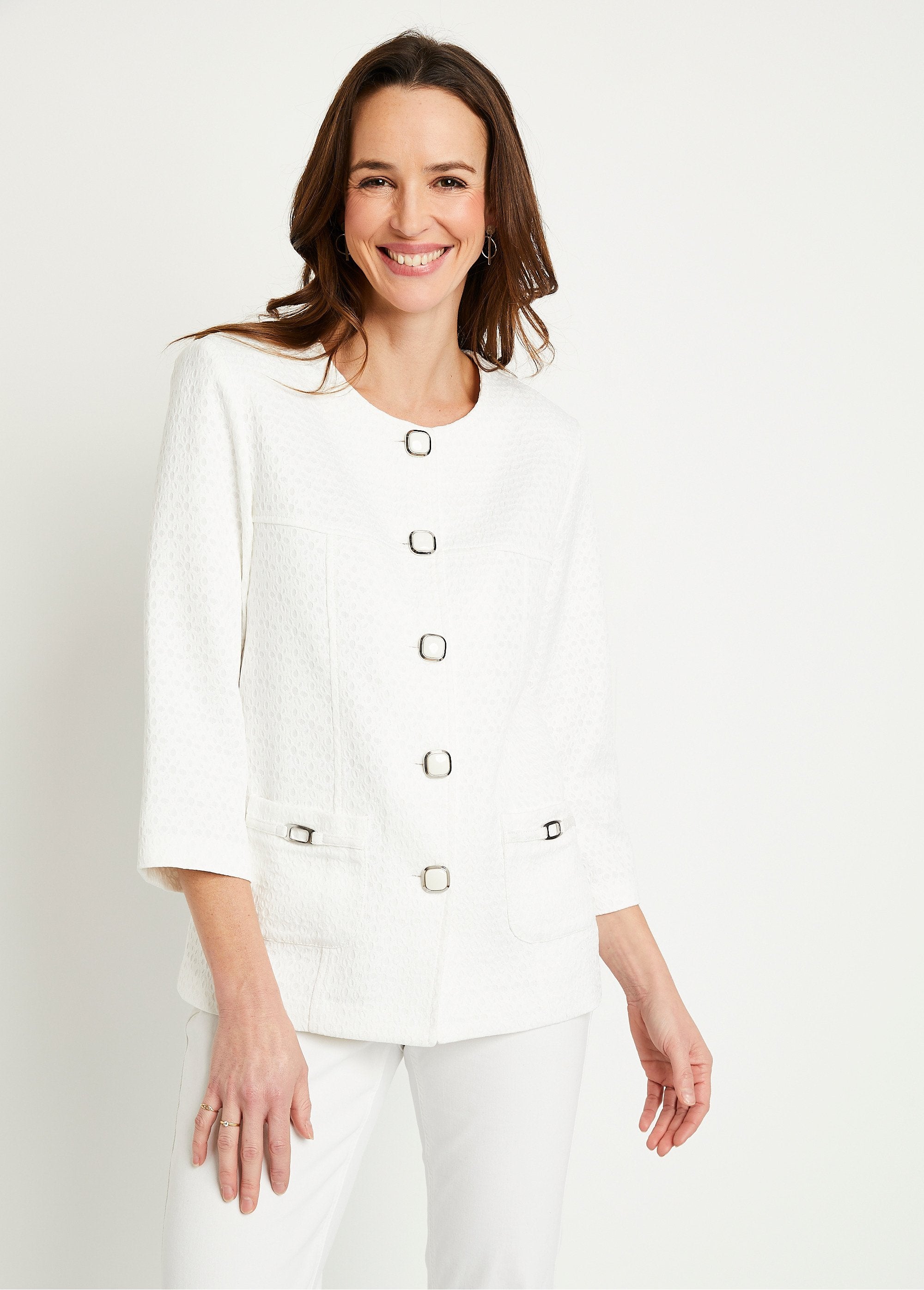 Chaqueta_con_cuello_redondo_y_manga_3/4_Blanco,_Blanca_FA1_slim